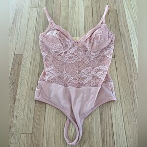 LC Lauren Conrad coquette baby pink balletcore lacy underwire thong bodysuit S